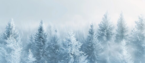 Aufkleber - A snowy winter landscape background featuring frosted fir trees, ideal for the holiday season with available copy space image.