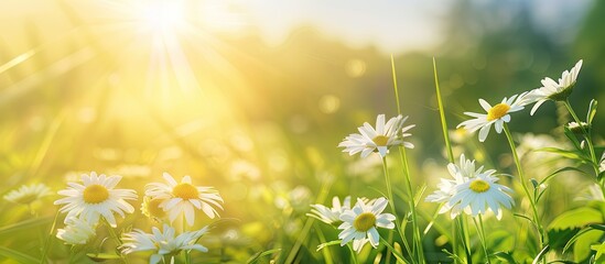 Sticker - Sunny meadow with daisies, offering a delightful copy space image in a sunny setting.