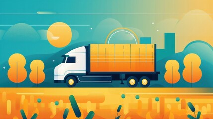 Wall Mural - Real-time tracking, monitoring agricultural shipments, flat design illustration