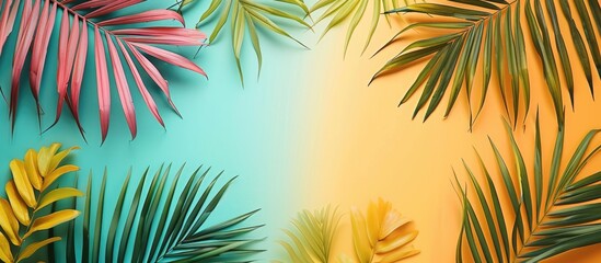 Wall Mural - Colorful tropical palm leaf with copy space image on background