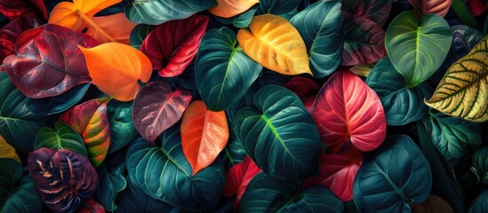 Leinwandbilder - Nature concept with tropical green leaves texture background featuring colorful leaves a design with copy space image for creative projects.