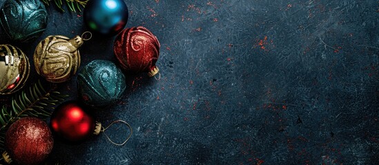 Poster - Overhead view of Christmas ball decorations with copy space image.