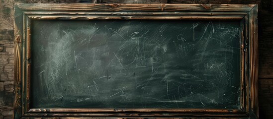 Poster - A vintage chalkboard texture featuring an old wooden frame perfect for design projects with a copy space image.