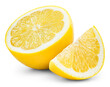 © MarcoFood - Lemon half and slice isolated png. Lemon on transparent background. PNG format. Lemon half and slice no background. Full depth of field.