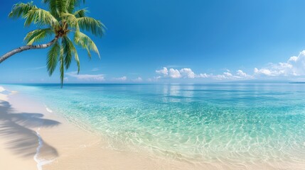 Canvas Print - a palm tree on a beach with clear water