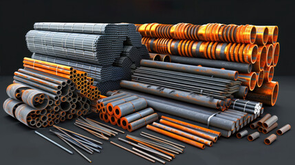 Wall Mural - a pile of steel pipes and tubes with the words comprehensive steel