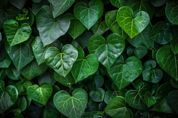 Wall Mural - Lush green heart-shaped leaves background