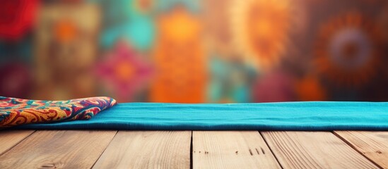 Aufkleber - Wooden table background with abstract tablecloths, perfect for a copy space image.
