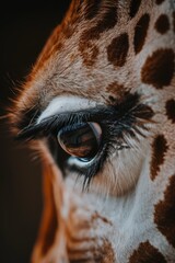 Poster -  A tight shot of a giraffe's eyeball, framed by its intricate brown and white facial patterns