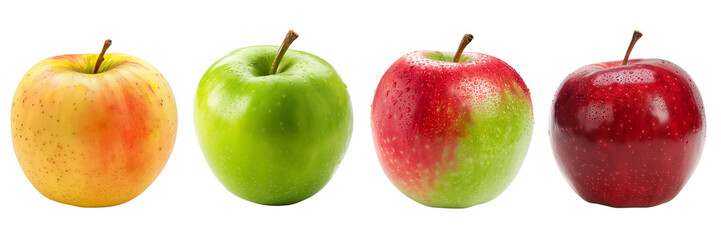 Set of rad, green, yellow apple isolated on a transparent background