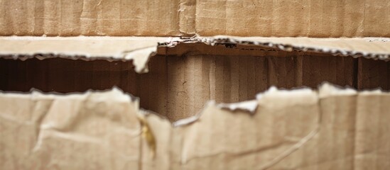 Aufkleber - Close-up view of a torn cardboard box with a blank copy space image for text or graphics.
