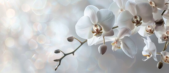 Aufkleber - White branch orchid flowers featuring a large lip in close-up, perfect for a copy space image.