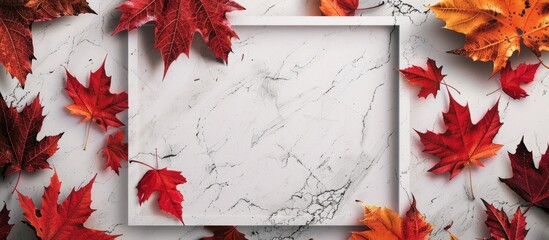 Sticker - Autumn leaves surrounding a white square frame with copy space image.