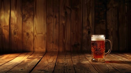 Poster - Background with wooden surface and beer glass with empty space