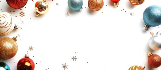 Poster - White background with Christmas baubles for a copy space image.