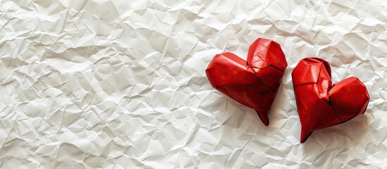 Poster - A backdrop featuring two red hearts on white paper with ample copy space image.