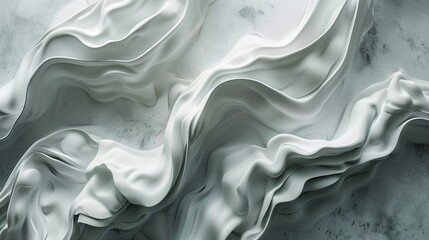 Wall Mural - Flowing white fabric-like forms texture background image. Ethereal soft curves. Monochromatic tones abstract photo backdrop wallpaper realistic. Calm and elegance concept photorealistic