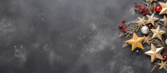 Poster - Top view of Christmas decorations on a concrete background, with space for adding images or text.