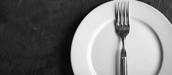 Aufkleber - Monochrome image of a fork on a plate with copy space image available.