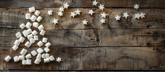 Aufkleber - A Christmas tree made of marshmallows on a wooden backdrop with room for copy space image.