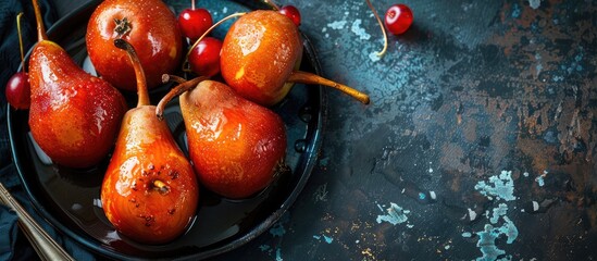 Sticker - Pears on a Tarte Tatin add sweetness to the dish, plus beautiful aesthetics for a copy space image.