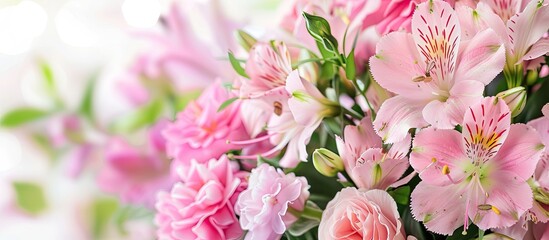 Wall Mural - Bouquet of pink flowers with copy space image.