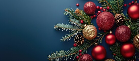 Poster - Overhead view of Christmas ball decorations with copy space image.