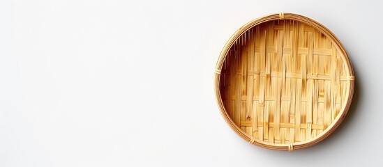 Aufkleber - Isolated on a white backdrop, a bamboo saucer is featured with copy space image.