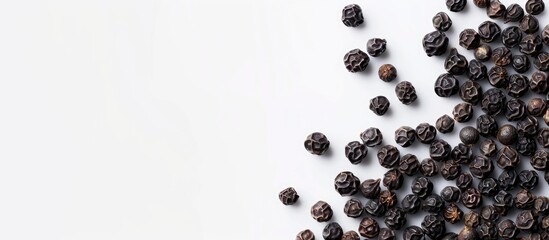 Sticker - Black peppercorns with a white background providing ample space for additional content in the image.