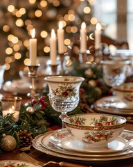 Canvas Print - a christmas table setting with candles and dishes