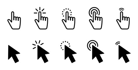 Wall Mural - hand pointer icons. pointer click. cursor arrow icon. clicking finger. computer mouse click. vector 