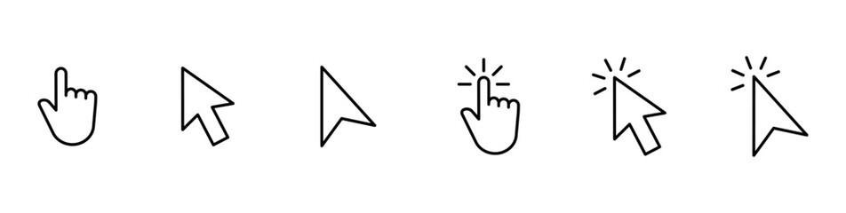 Wall Mural - hand pointer icons. pointer click. cursor arrow icon. clicking finger. computer mouse click. vector 
