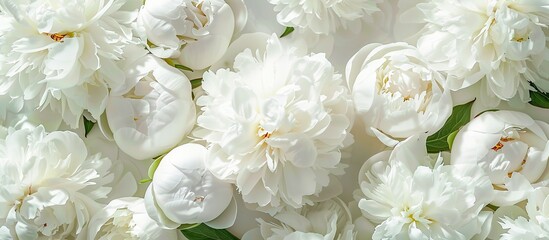 Sticker - White peonies creating a beautiful background with a close-up of the flowers, providing a smooth, copy space image.