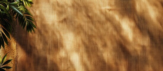 Fototapete - An empty textured burlap backdrop in honey mustard tones for eco-friendly themes with a bird's-eye view showing ample copy space image.