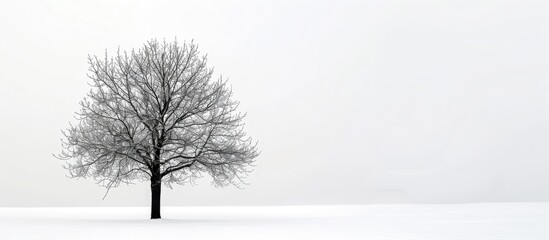Aufkleber - A winter tree stands against a white backdrop, providing copy space image.