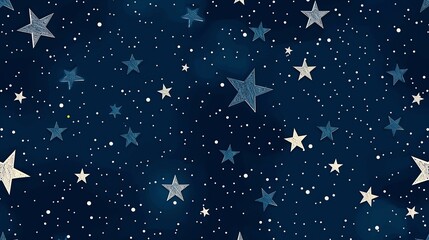Wall Mural - a seamless pattern with white and blue stars on a dark blue background.