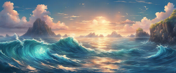 Canvas Print - ocean bliss bright colours anime wallpaper