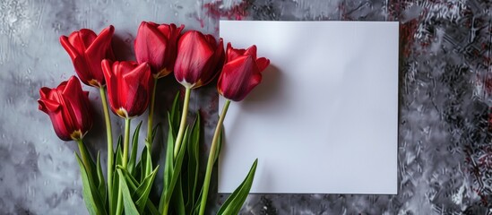 Aufkleber - Tulips arranged next to a blank sheet for copy space image.