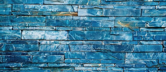 Leinwandbilder - Blue brick wall background for product display with a stone texture, offering strip parallels for creative use with copy space image.