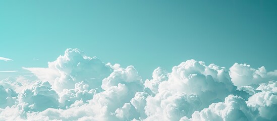 Aufkleber - Copy space image of a pure environment concept with a turquoise sky, white fluffy clouds drifting smoothly on a sunny day seen from above, against a natural outdoor sunlight-filled cloudscape.