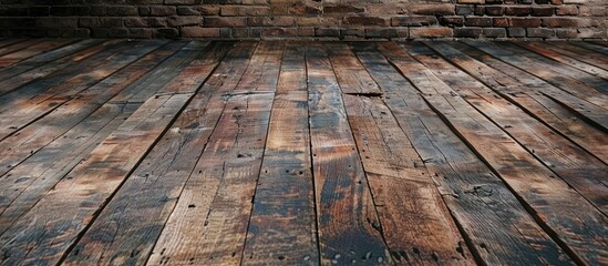 Aufkleber - Rustic, grungy wooden floor serves as a background with an empty space for an image.