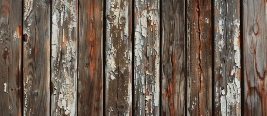 Sticker - Rustic brown wooden boards outdoors provide a weathered background with peeling paint texture for a copy space image.