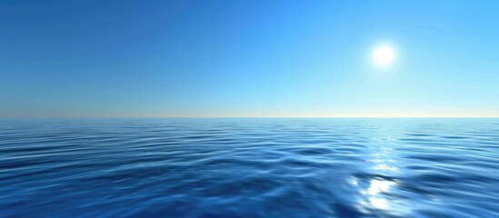 Aufkleber - The serene water surface reflects the clear blue sky, creating a tranquil atmosphere in the copy space image.