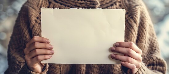 Poster - Hands holding a blank paper with copy space image for writing a letter.