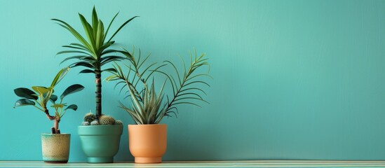 Fototapete - Arrangement of plants on a bright backdrop with copy space image.