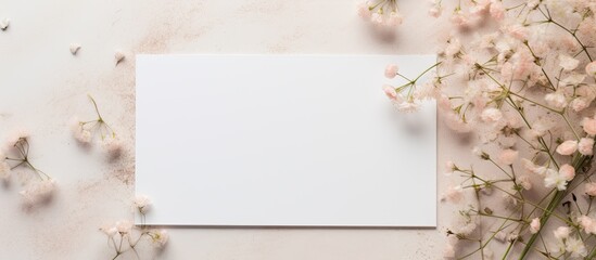 Aufkleber - Wedding invitation mockup featuring dry gypsophila on a blank card with botanical design, including copy space image.