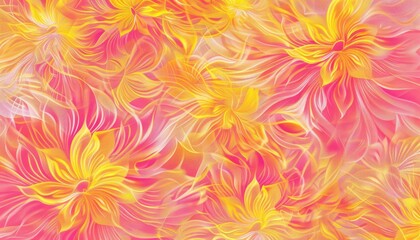 Wall Mural - Bright and colorful floral pattern featuring pink and yellow flowers on a dark background, trendy and beautiful. AIG62