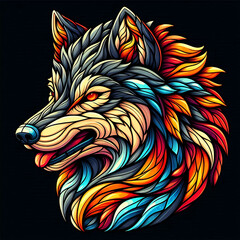  Wolf Head in Stained Glass Style