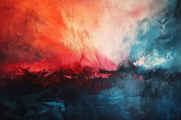 Wall Mural - Vivid red and blue hues blend in this striking abstract painting, depicting creative texture and motion