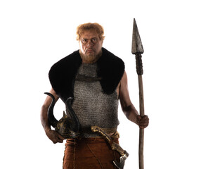 Wall Mural - portrait of a male Viking warrior on a white background